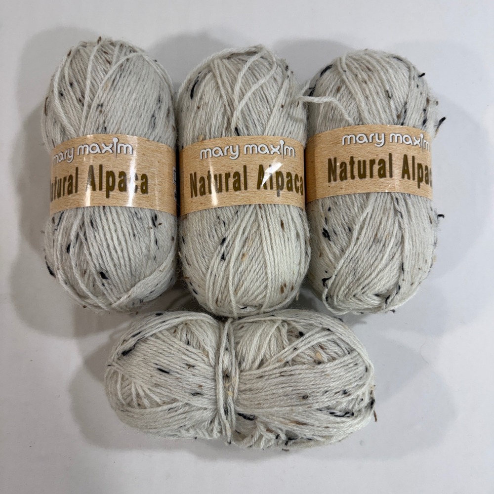 Mary Maxim Natural Alpaca Tweed Yarn Raw Cotton Lot 4 Balls Worsted Weight 4